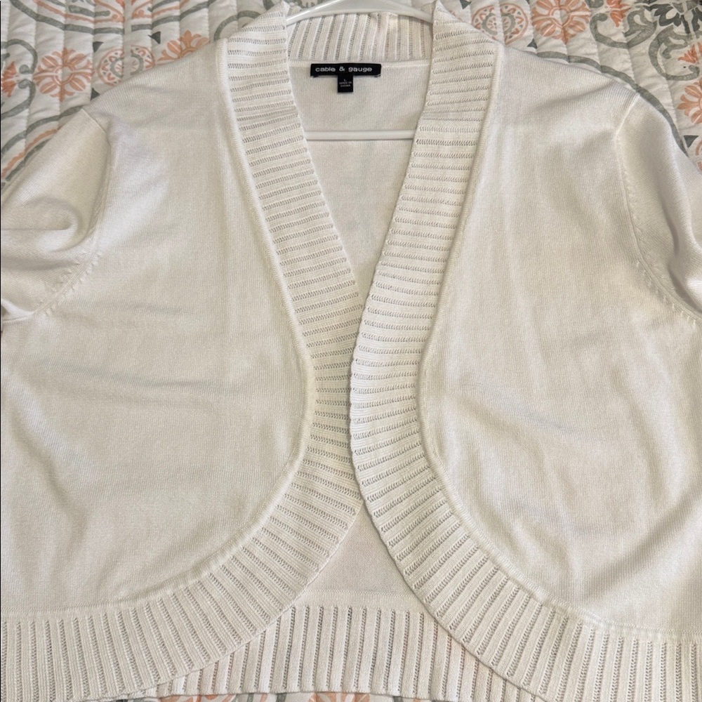 Cable & Guage white 3/4 sleeve open-front cropped cardigan shrug sweater Large - Picture 5 of 8